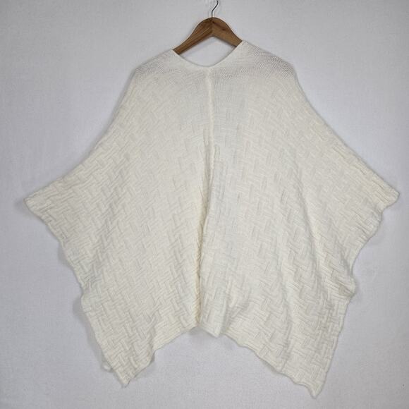 Chico's Basketweave Cardigan Wrap Cape One Size Ivory Acrylic Knit Open Front - Picture 5 of 10
